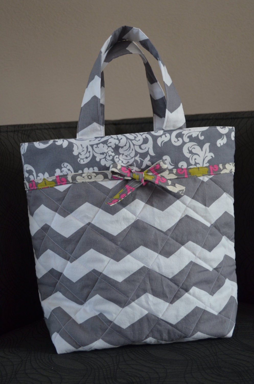 Grey & White Chevron Quilted Tote by theSewingStylist on Etsy