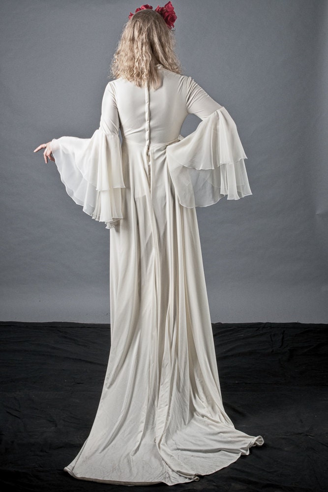 Rare 70s Bell Sleeve Boho Wedding Dress Long By Cultscollxtion