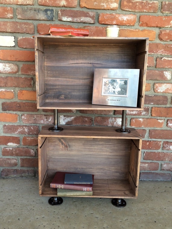 Wine crate side table. Nightstand. Book shelf. Stained wood.