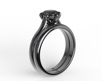 10k black gold wedding band and engagement ring set 7mm round natural black onyx - Black Onyx Wedding Ring 10k black gold wedding band and engagement ring set 7mm round natural black onyx - Black Onyx Wedding Ring