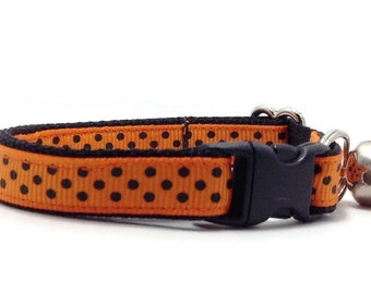 Orange Halloween Cat Collar - "Spook", Breakaway Safety Buckle or Non-Breakaway, Dog Collars, Puppy Collars, Kitten Collars