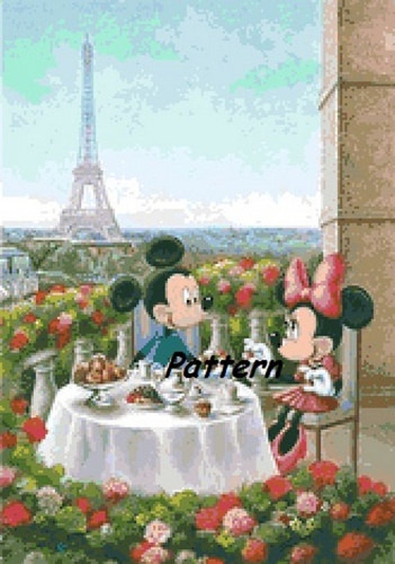 Mickey and Minnie in Paris. Cross Stitch Pattern. PDF Files.