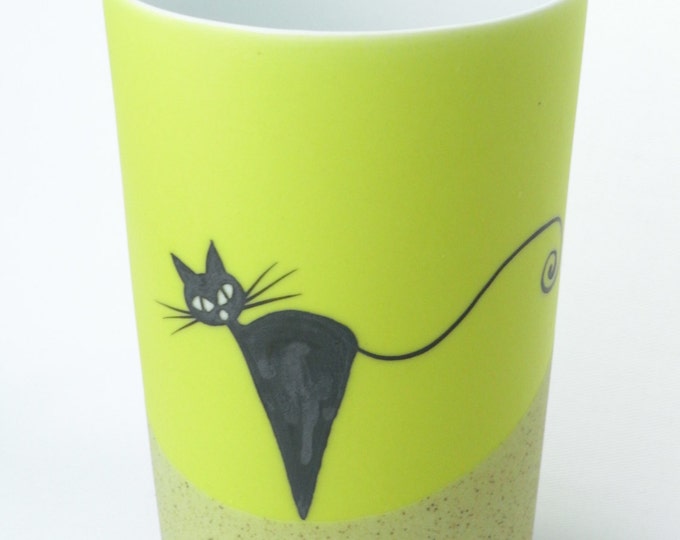 Mrs Black Cat - Hand Painted Design Ceramic Cup 11.7 fl oz. (350 ml) Gifting Coaster