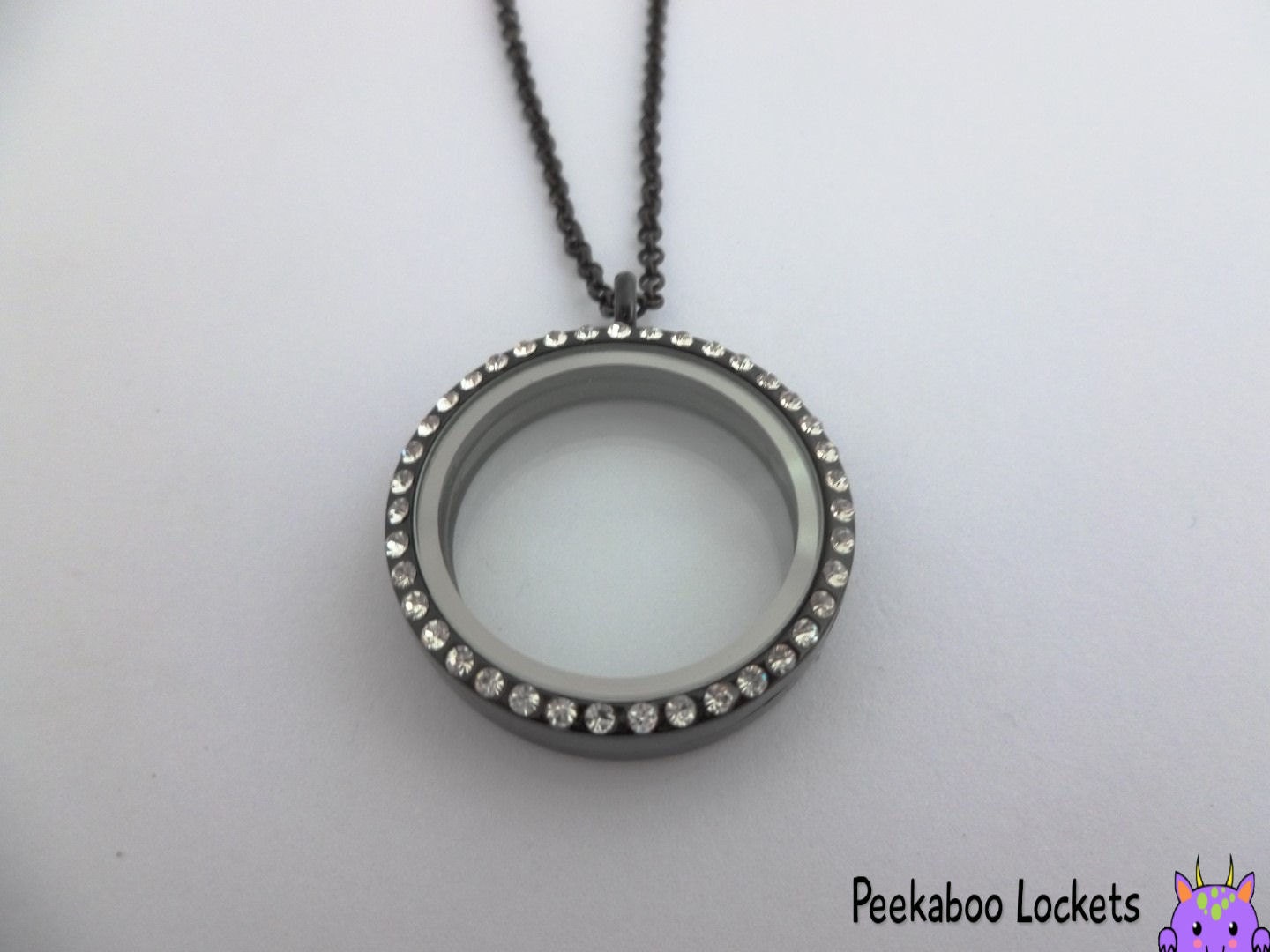 Black Bling Glass Locket Round Glass Locket with Rhinestones