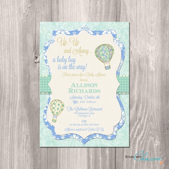 Hot air balloon baby shower invitation Printable hot air balloon Hot air balloon baby shower invitation Printable hot air balloon