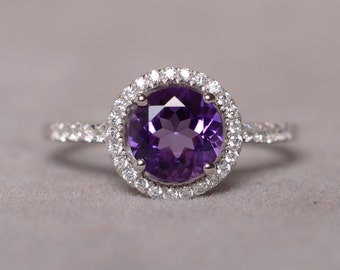 Natural Amethyst Ring Sterling Silver 925 Purple Crystal Gemstone Jewelry