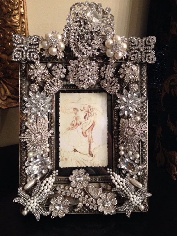 Items similar to Rhinestone brooch picture frame 11x8 fit 4x6 picture