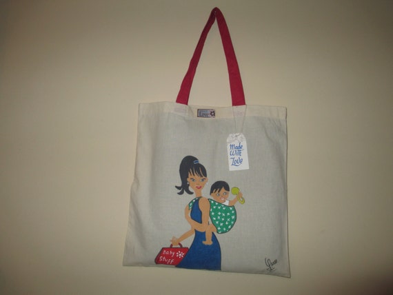 Hand painted fashion custom tote bag mommy