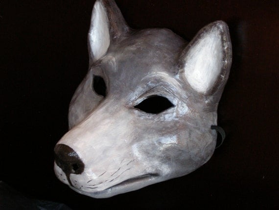 Masquerade mask Paper mache papier mache wolf mask Silver wolf