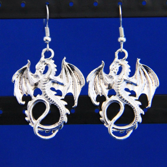 Silver Dragon Earrings, fantasy earrings, fairy tales