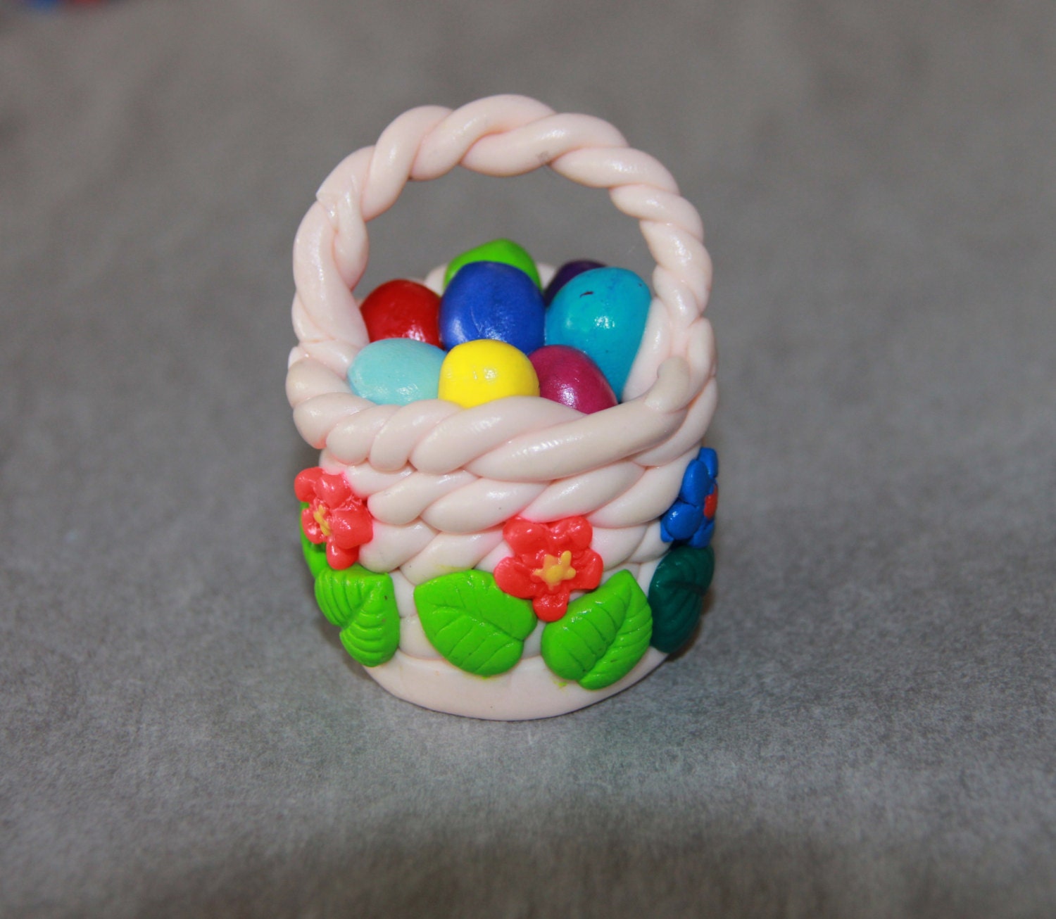 Polymer Clay Easter Basket Mini Nest & Eggs Kawaii Birds