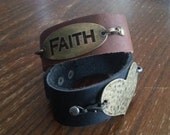 Faith, Trust and a Little...... - Nice Leather Bracelets Set of 2 - Brass Heart and Brass Faith Removable Charms