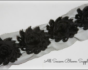 Shabby rose trim, Black color, Shabby flower, Shabby trim, Chiffon flower, Shabby chic.