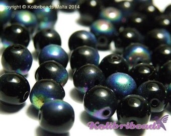 Round Glass Beads 6 mm - Black AB