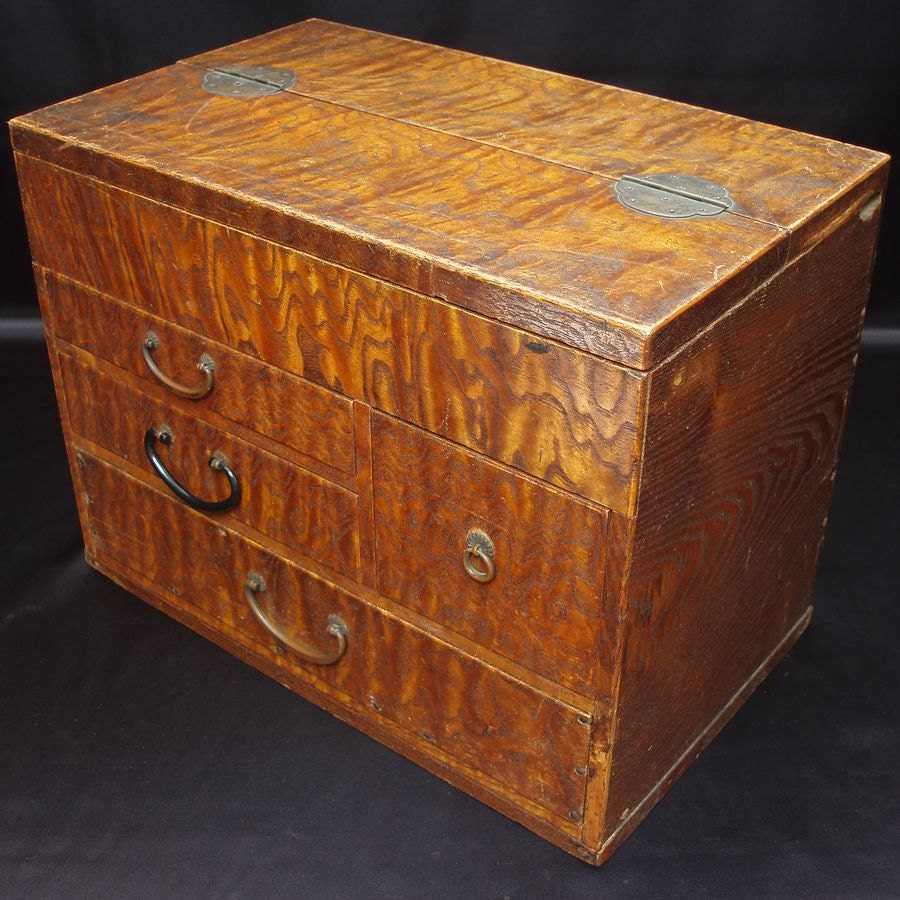 Japanese TANSU Chest Jewelry Box w 4 Drawer & Top Storage