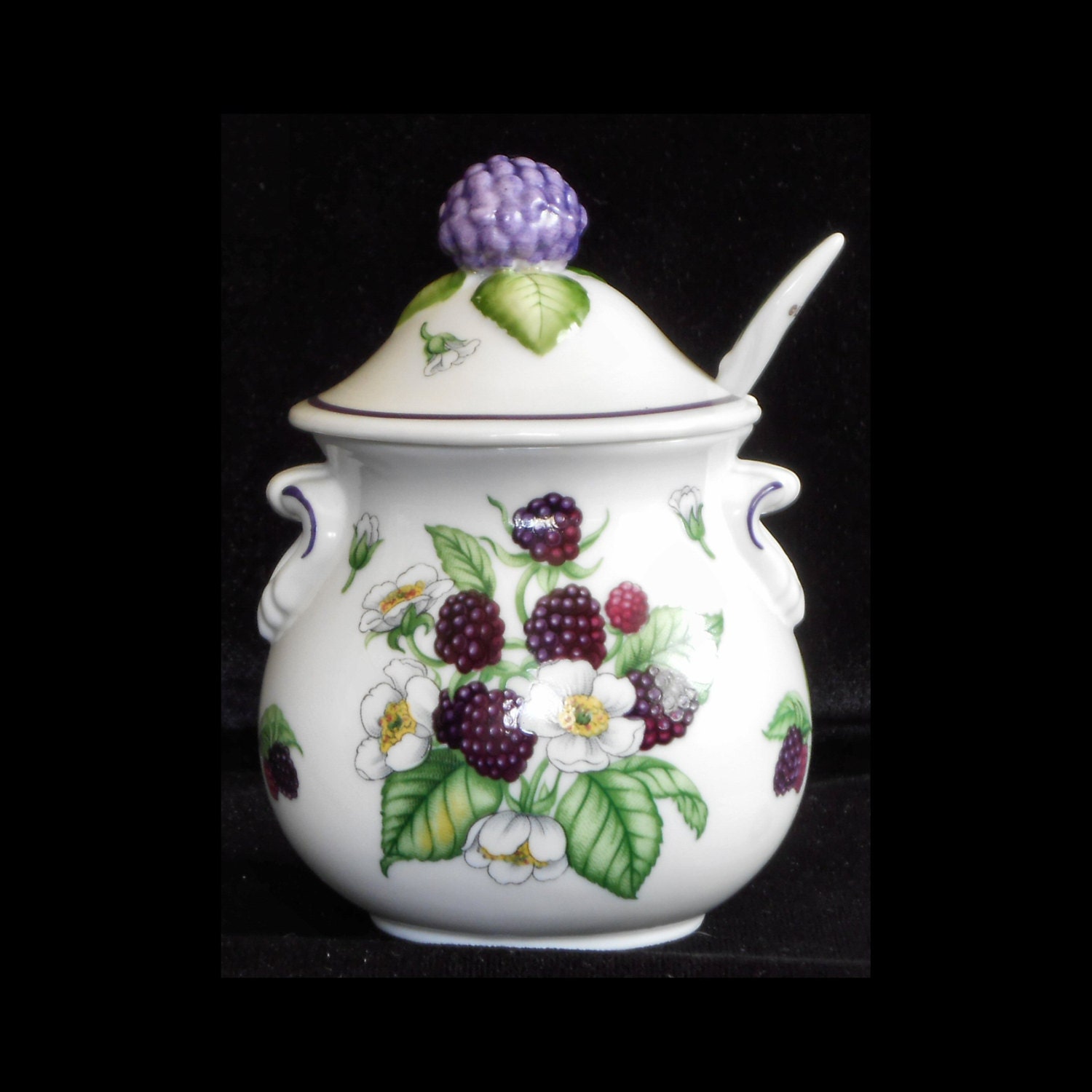 Lenox Porcelain Blackberry Jam Jar with Spoon