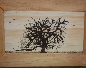 Wood burned tree