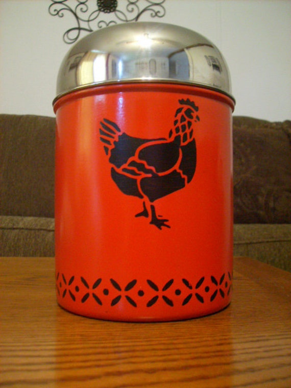 Kitchen canister rooster Recycled tin can Rooster & hen