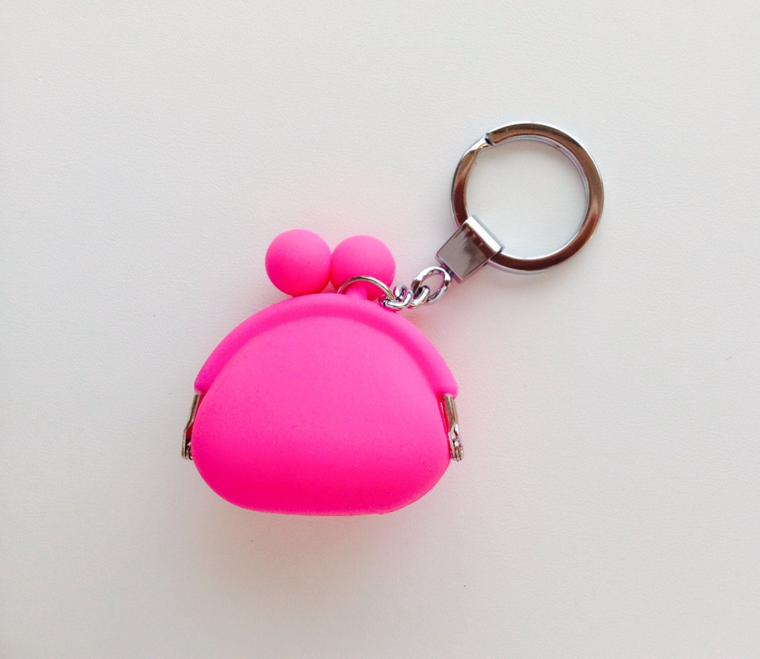 Silicone Mini Coin Purse Bag Small Keychain Key Ring Hot Pink