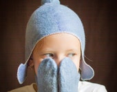 Girls Felting Hat  blue Ear Flap hand felted merino wool Unique soft ECO cute