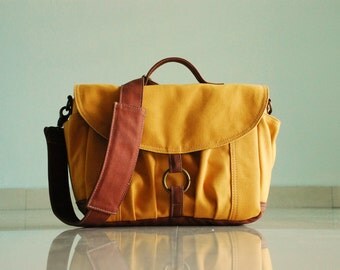BIG SALE / Koi-S in Mustard - Canvas Camera / Vegan DSLR Camera Bag / Camera Bag/ Gift for Her/ Messenger Handbag/ Digital bag