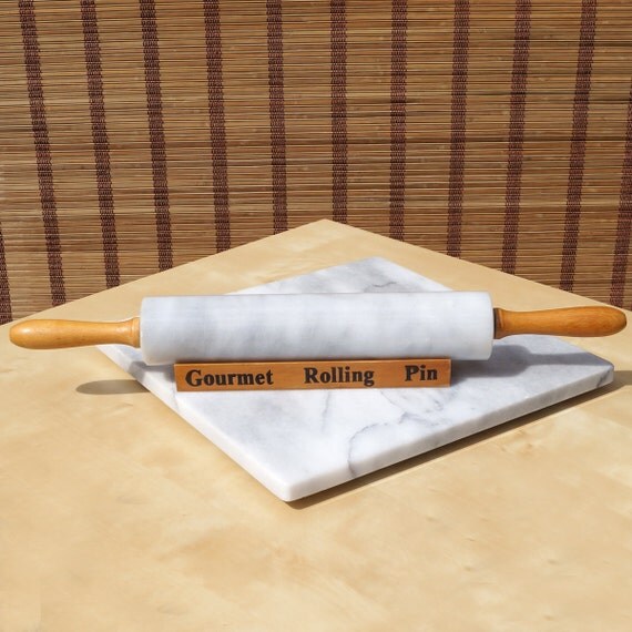 Vintage Grey White Marble Wood Rolling Pin Kitchen Rolling