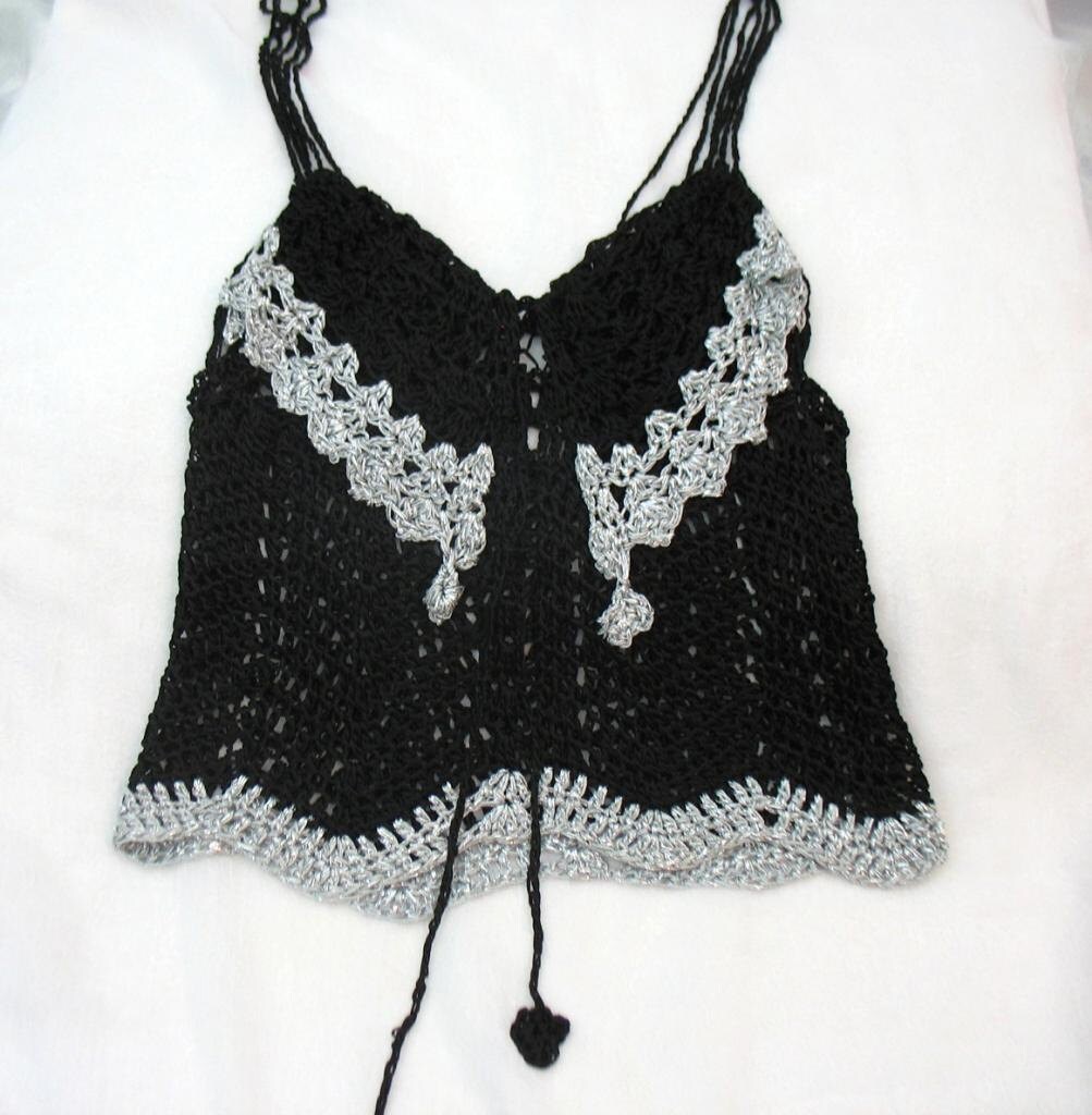 Black and Silver CROCHET TANK TOP Vintage 1980's Festival