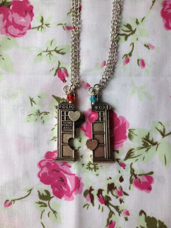 TARDIS sweetheart necklace with crystal elements, TARDIS inspired  necklace, Tardis necklace, TARDIS heart necklace 