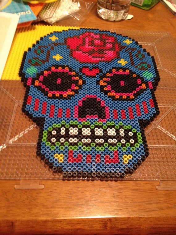 Items similar to Perler Bead Multicolored Sugar Skull on Etsy