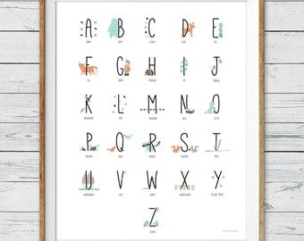 Woodland Alphabet Poster, Abc Poster, Woodland Nursery Wall Art, Alphabet Wall Art, Woodland Nursery, Nursery Print, Alphabet Print