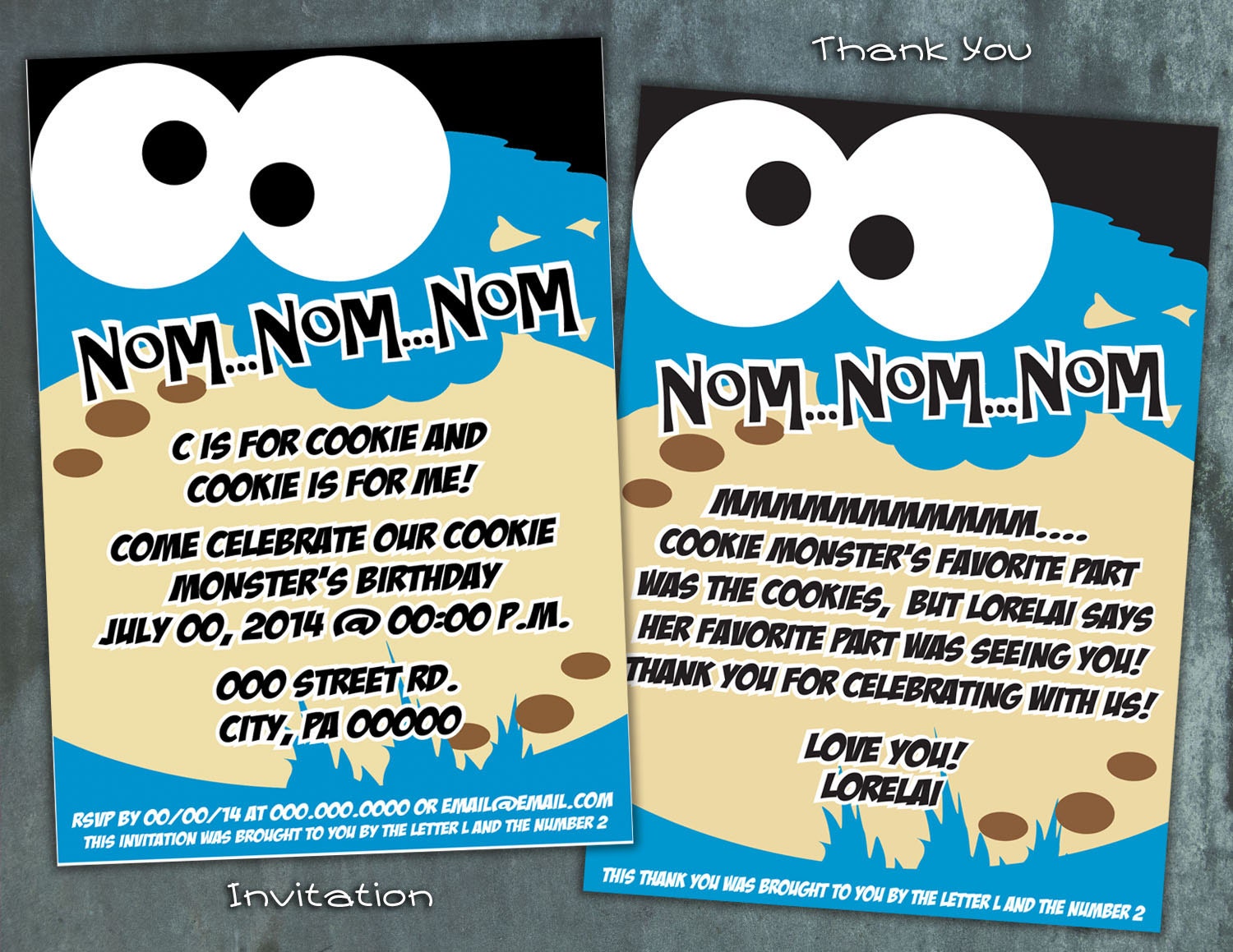 Cookie Monster Inspired Birthday Thank You by CopperBoomCreative