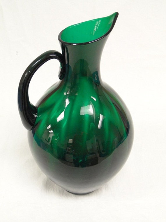 Rare Blenko Glass 991 Deep Emerald Green Variant Ribbed Optic