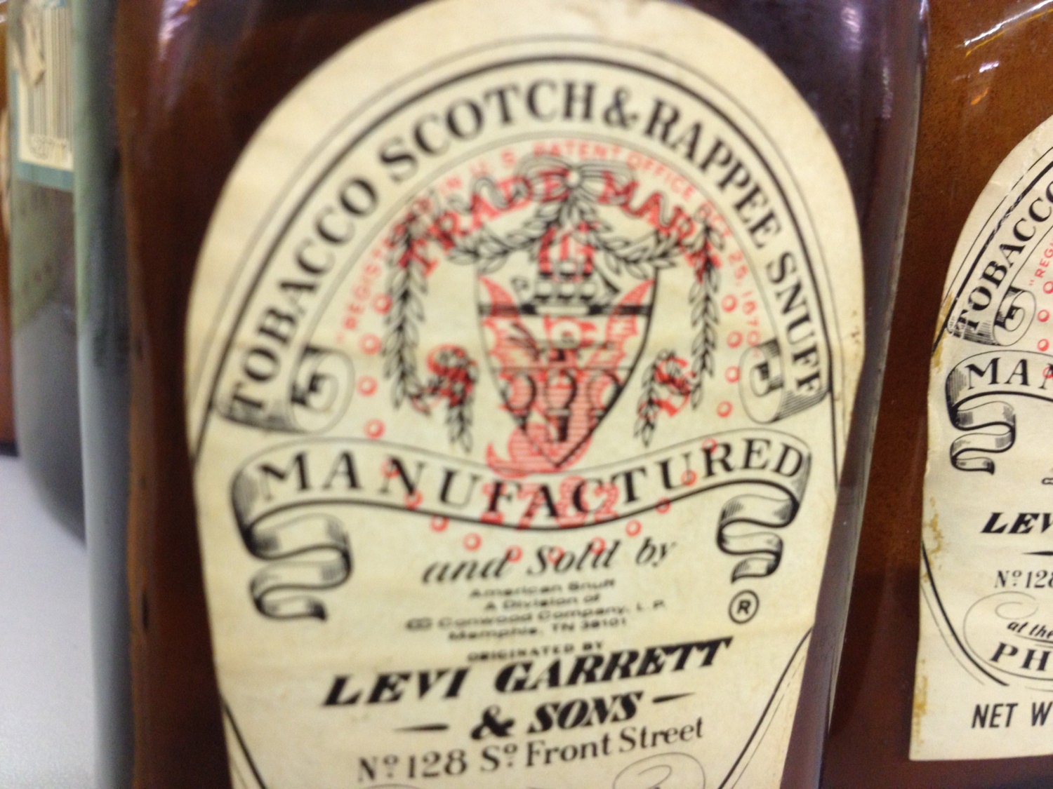 Vintage Levi Garrett Amber Brown Glass Snuff Bottle