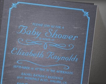 blue chalkboard baby shower invites
