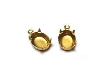 10 pcs Prong setting 1 loop oval brass 10x8 mm