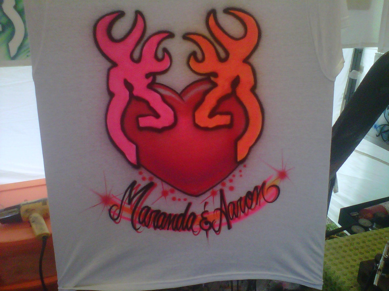 Custom Airbrush Couples T Shirt Buck and Doe Airbrush