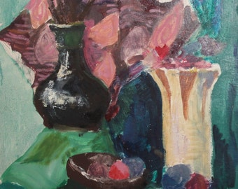 Vintage oil painting expressionist still life