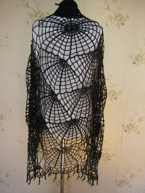 Items similar to free shipping shawl black spider's web crochet For