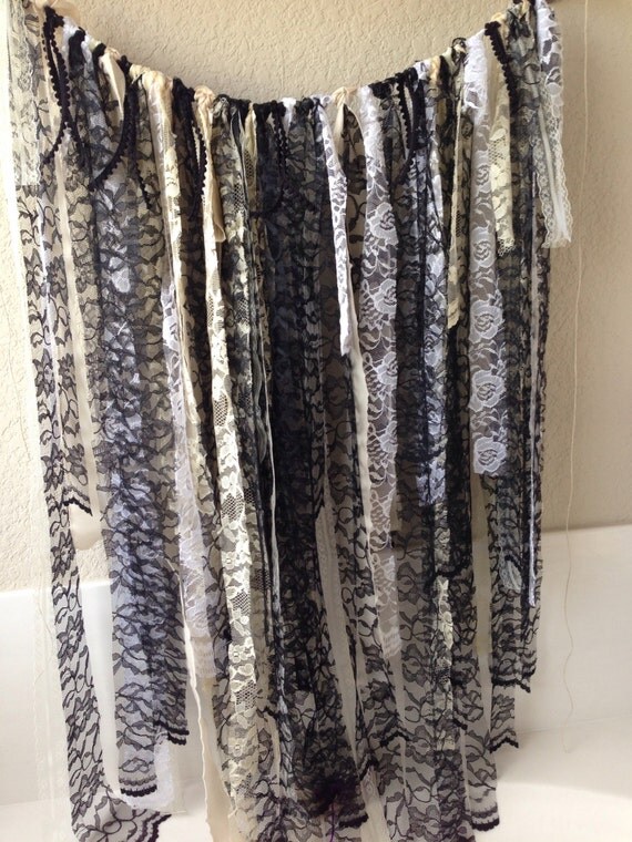 Items similar to Black white and cream lace garland, Halloween Decor on