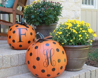 Decorate Your Own Pumpkin, Pumpkin Decal, DIY Initial and Dots Pumpkin Set - Ribbon Included!