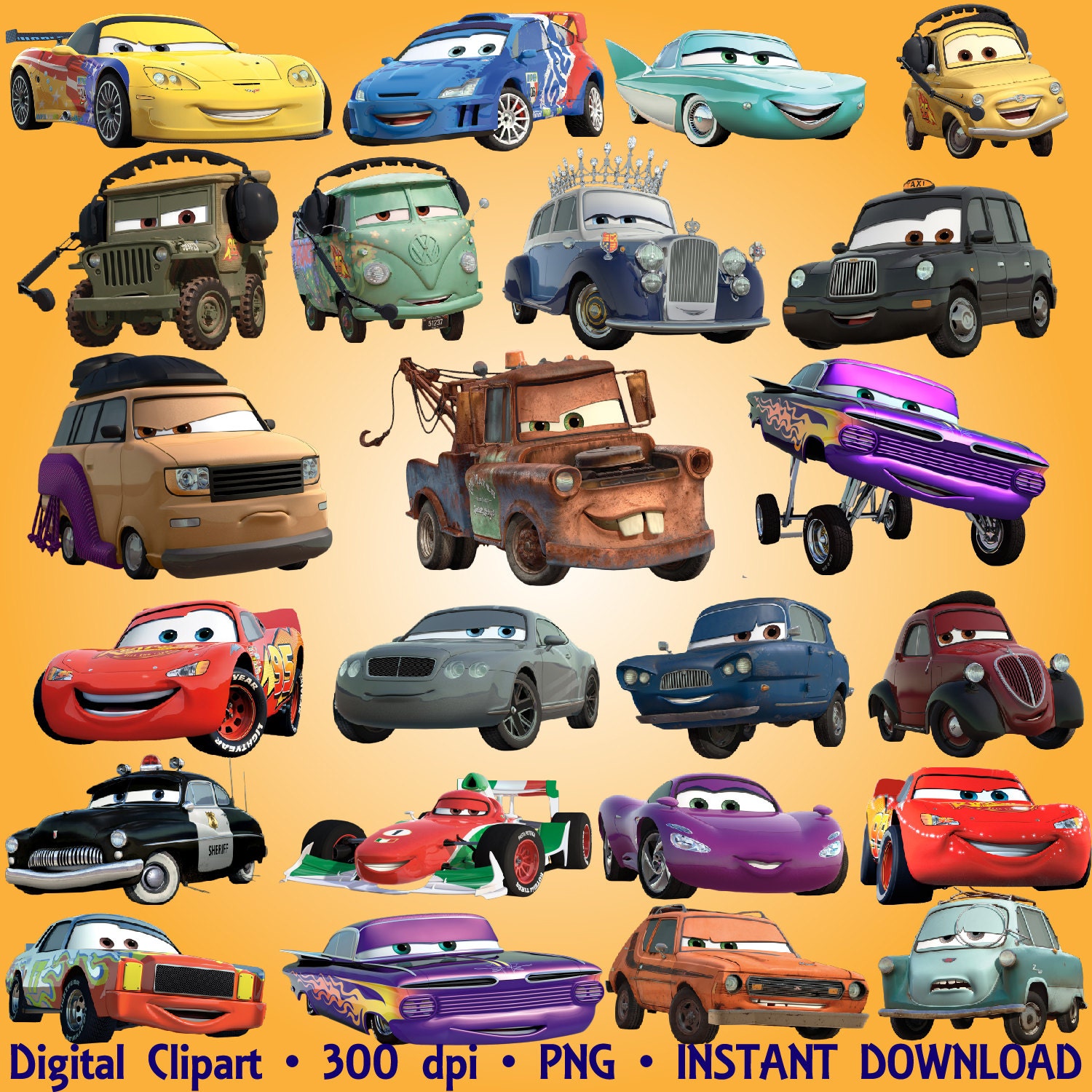 Cars Clipart Disney Cartoon 56 PNG Digital Graphic Disney Cars