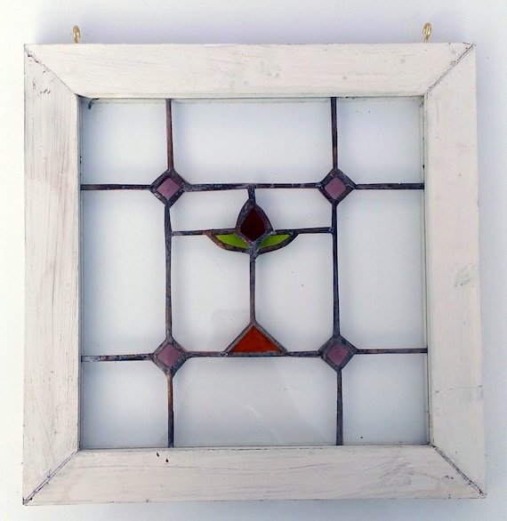 Handmade Stained Glass Window Panel Wood Frame by PetersInc