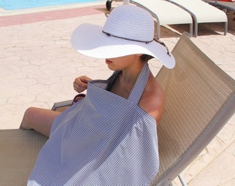 Nursing cover + pouch, 100% cotton - baby certified material (sailor stripes)