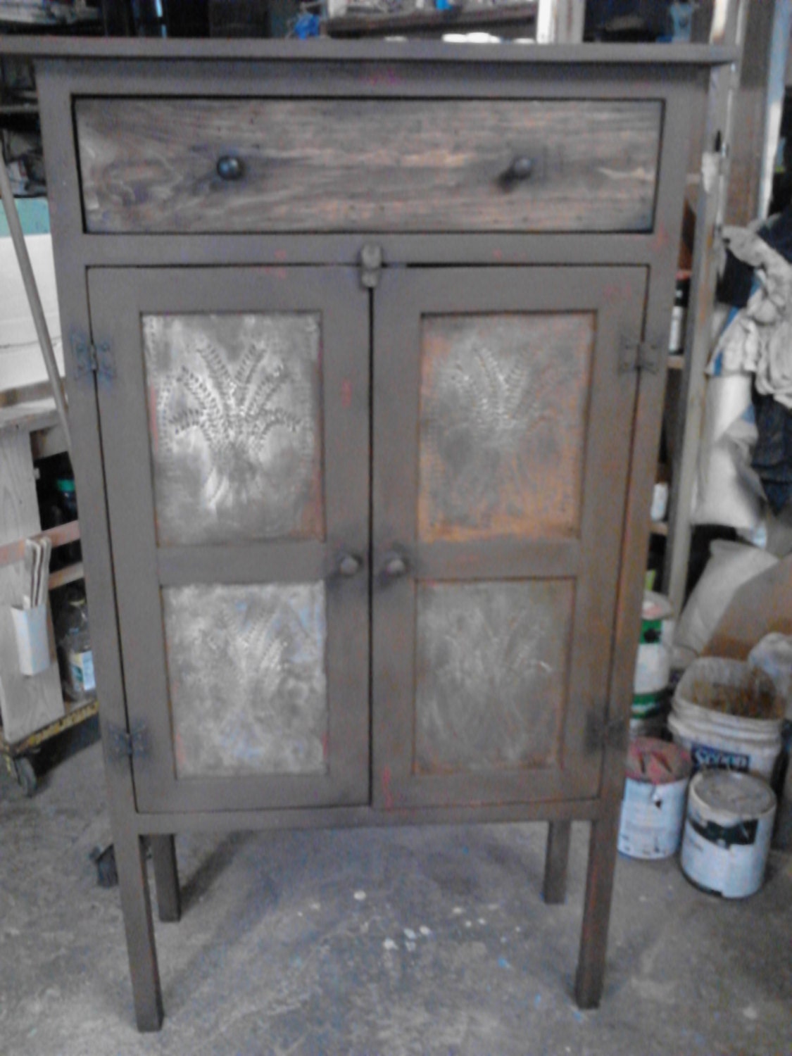 Primitive Pie Safe with Antiqued Punched Tin