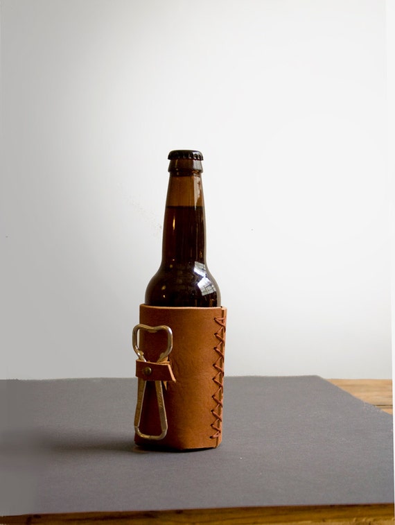 The Leather Beer Holder with Vintage Bottle by AwlSnap