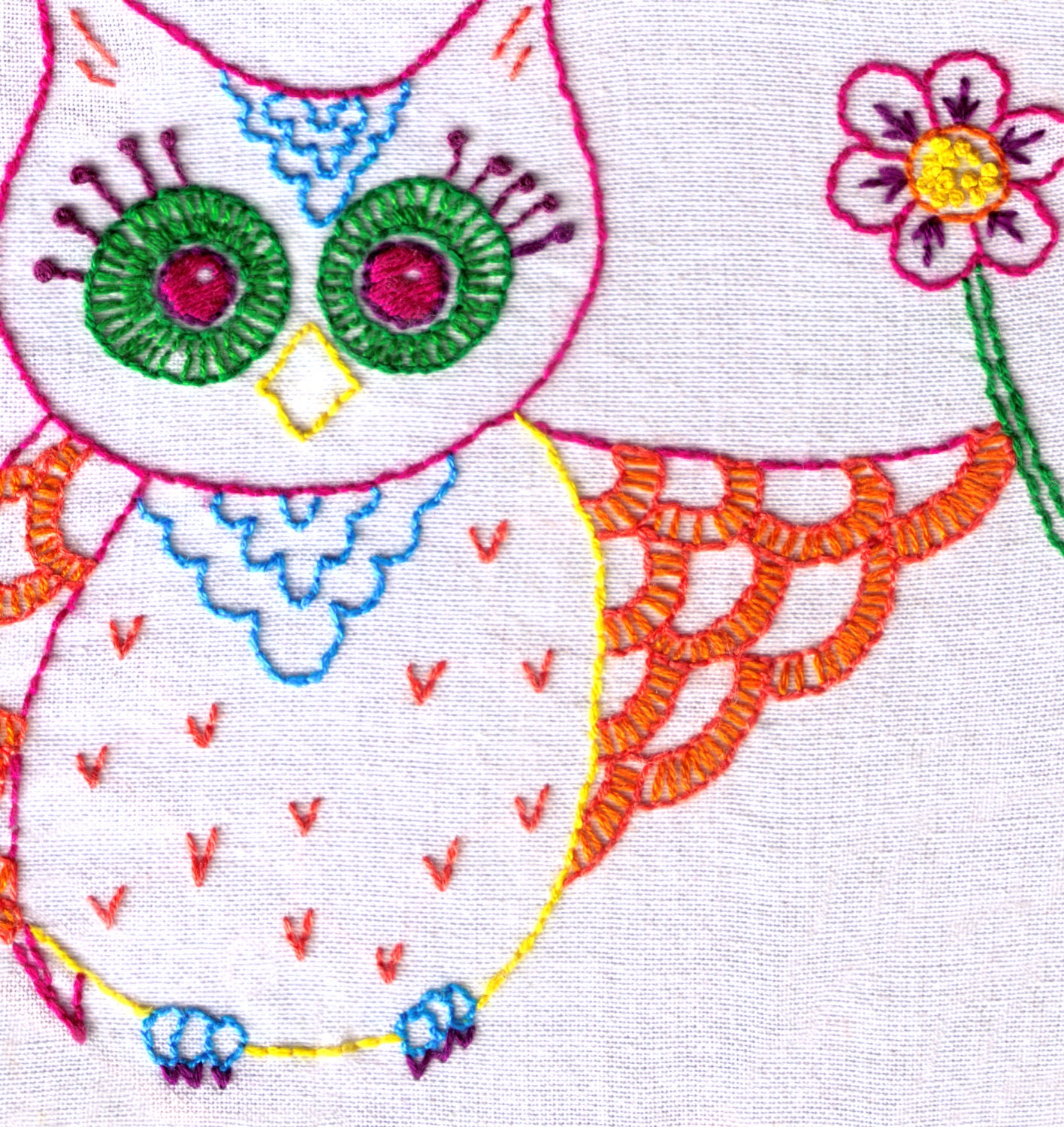 Download Owl Hand Embroidery Pattern Boho Owl Flower Fun Bright