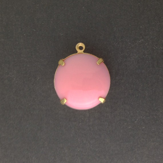 Vintage Opaque Pink Glass Stones 1 Loop Brass Settings 20mm