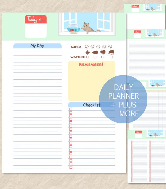 printable daily planner cute cat goldfish header by crownedmoon