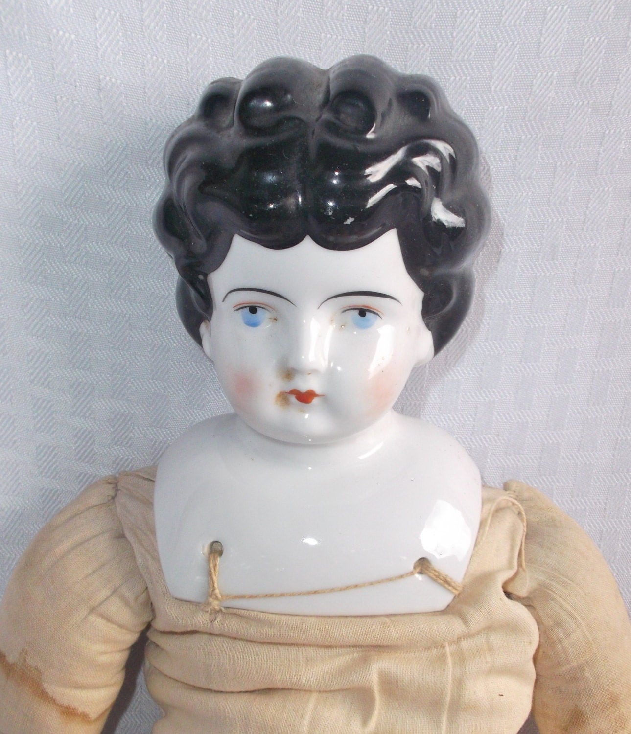 Reserved Antique China Head Doll Low Brow with Homemade Body