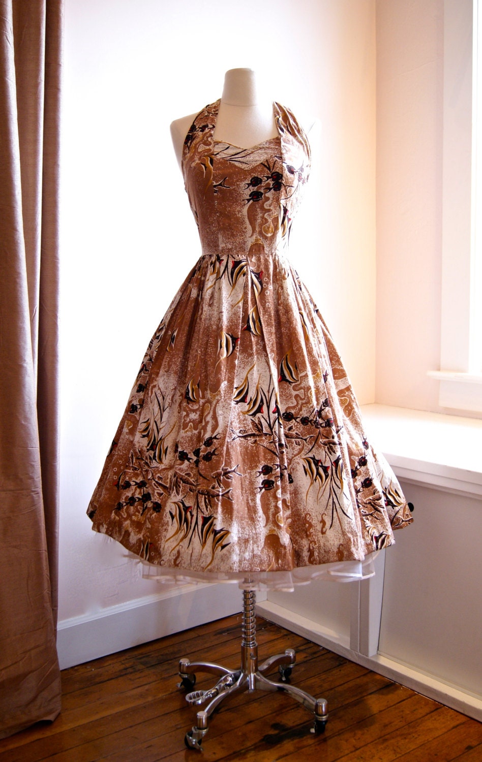 RESERVED// 1950s Alfred Shaheen Hawaiian Halter Dress Angel